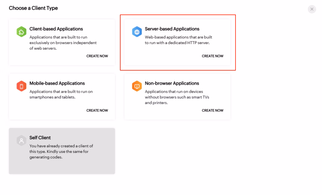 Screenshot Of Zoho Api Console For The Zoho Crm Elementor Integration.