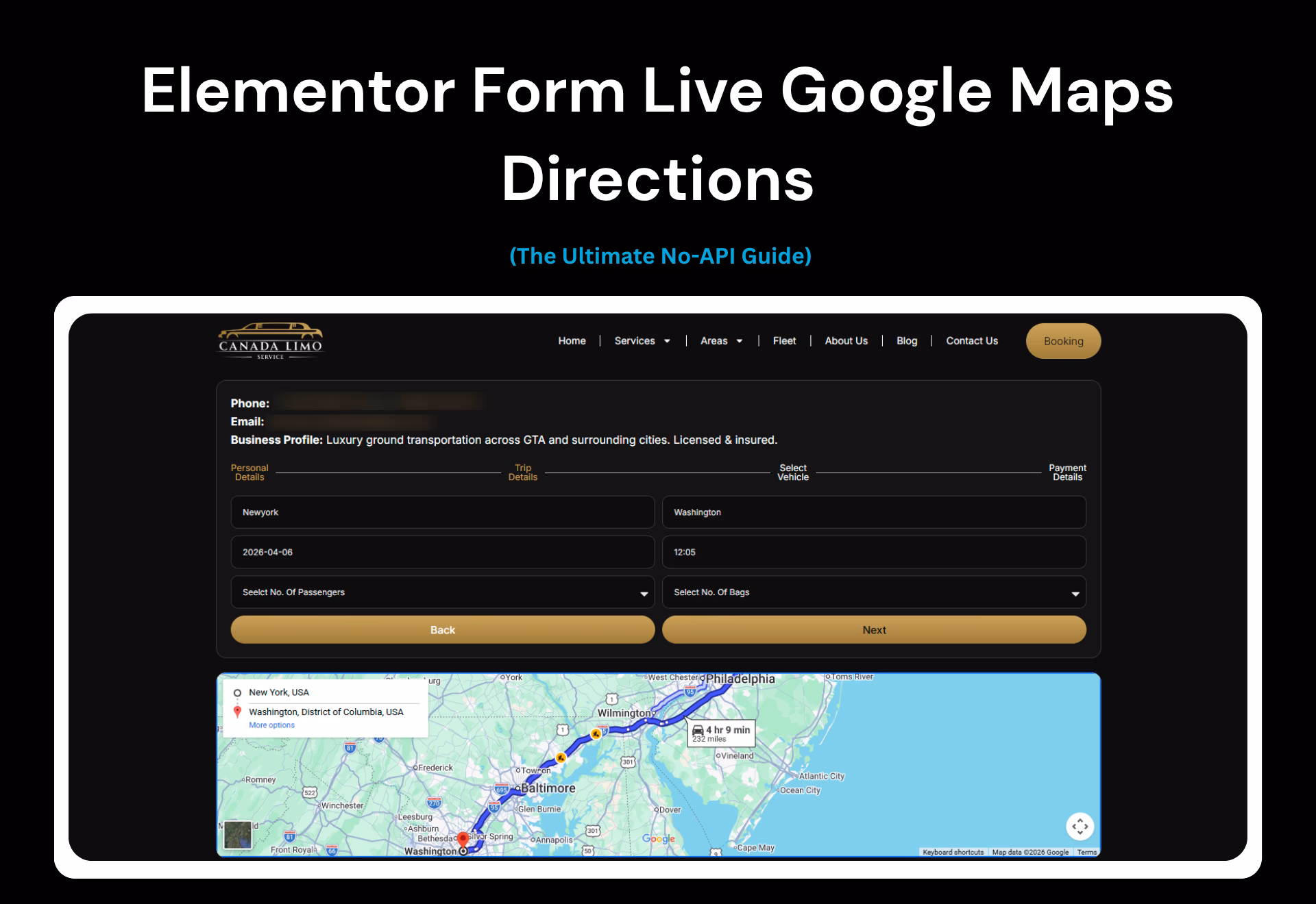 Elementor Form Live Google Maps Directions