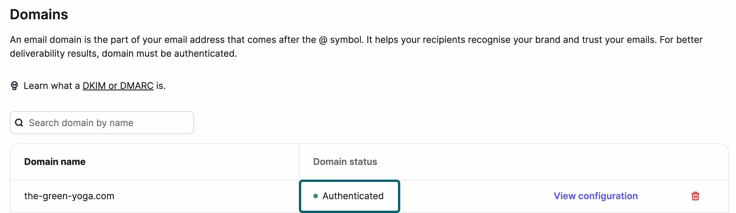Brevo Domain Authentication Status Panel