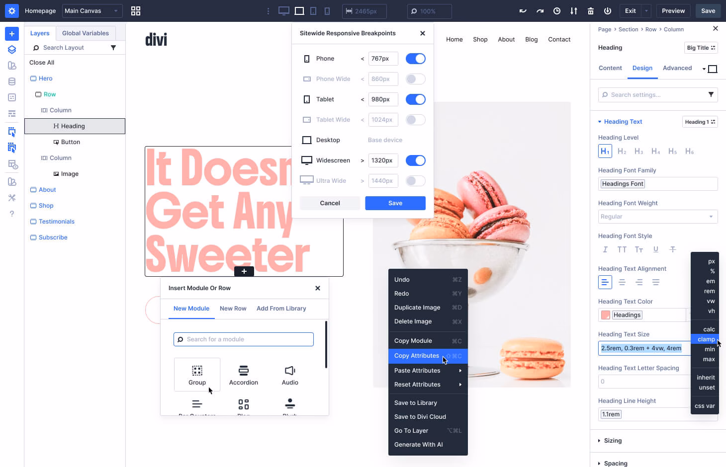 Divi 5 Visual Builder Interface With Design Panels And Website Canvas